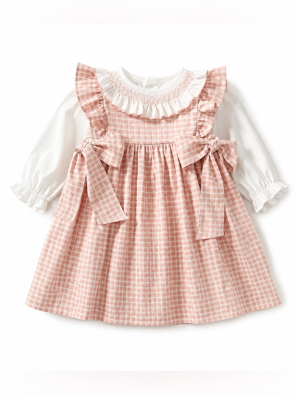 NWT Edgehill Collection Baby Girls Long Sleeve Check Side-Bow Dress Sz 6